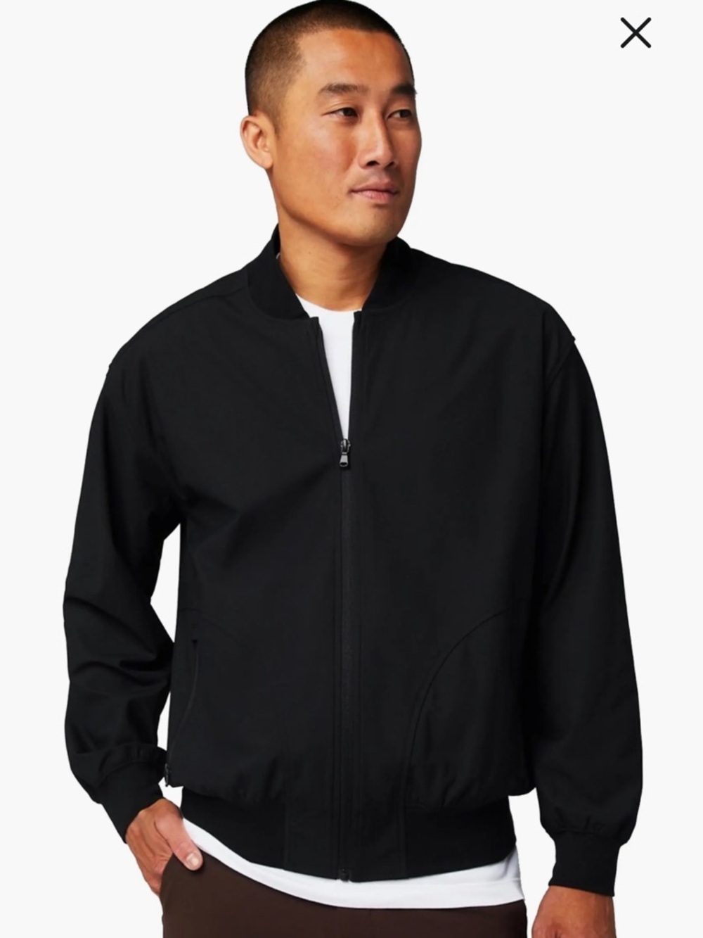 NWOT Westport Black Men's Bomber Jacket Black Zip Front Lightweight Rib Hem Cuff